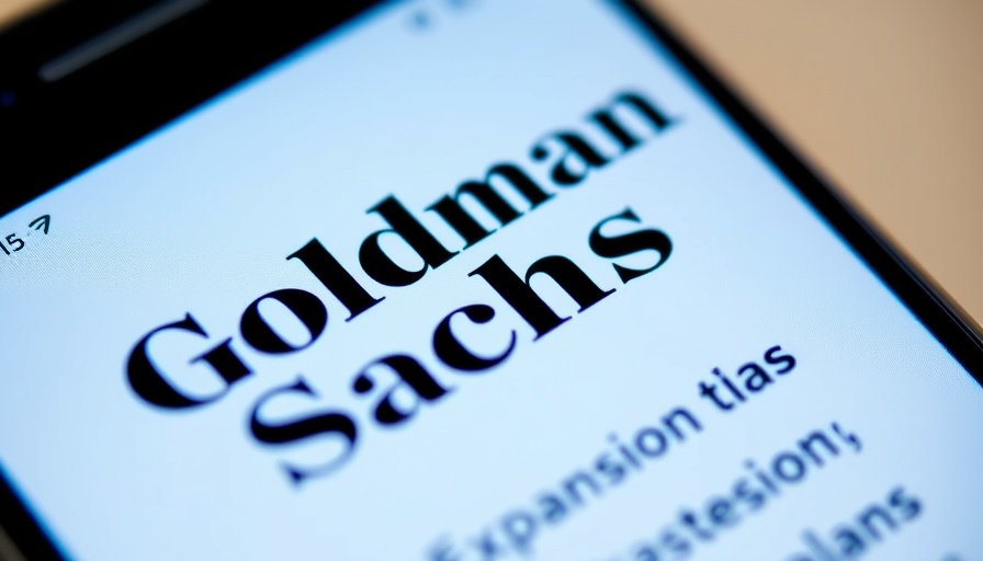 Goldman Sachs logo on a phone with banking screen.