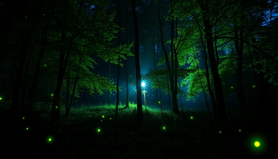 Enchanting North Carolina forest with glowing fireflies