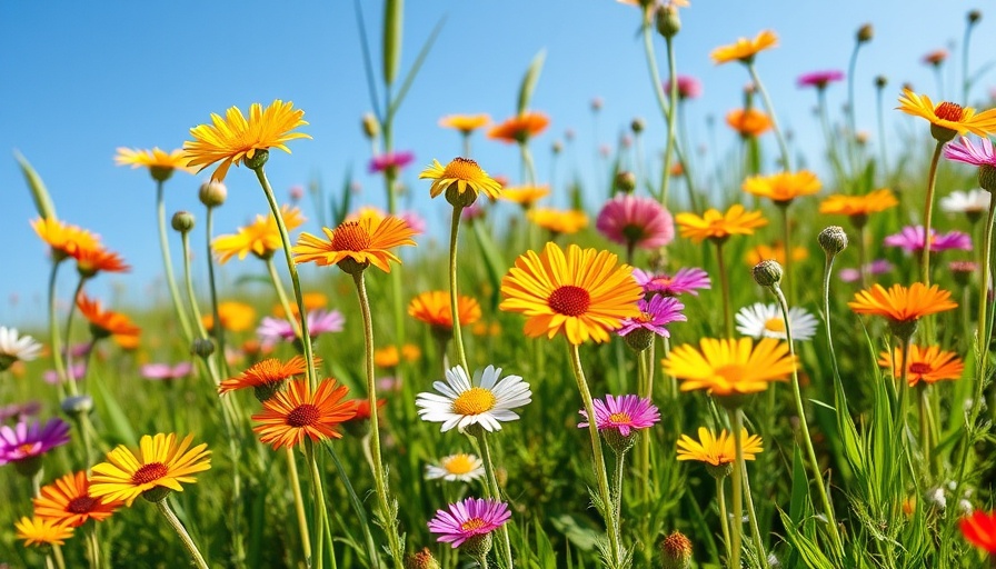 Eco-friendly gardening with vibrant wildflowers in a meadow.