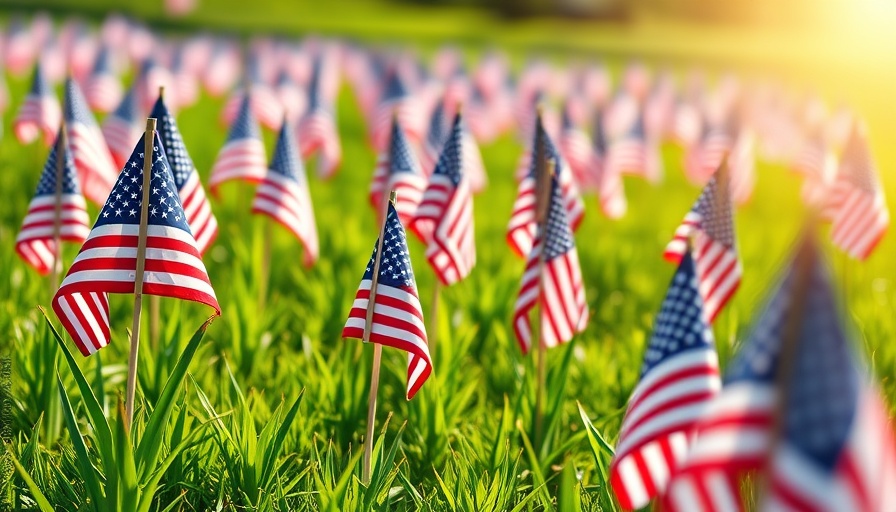 American flags on grass, Ace Hardware flag giveaway Memorial Day.