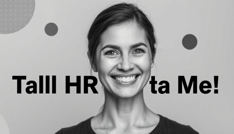 Monochrome portrait with HR-themed design elements.
