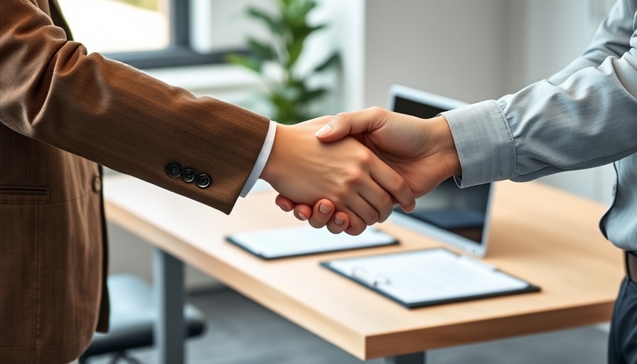 Close-up of a handshake completing a business deal in an office.