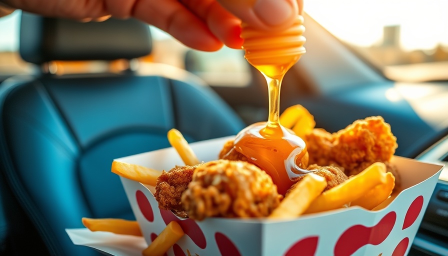 Free buttermilk biscuit promotion with honey drizzle in a car.