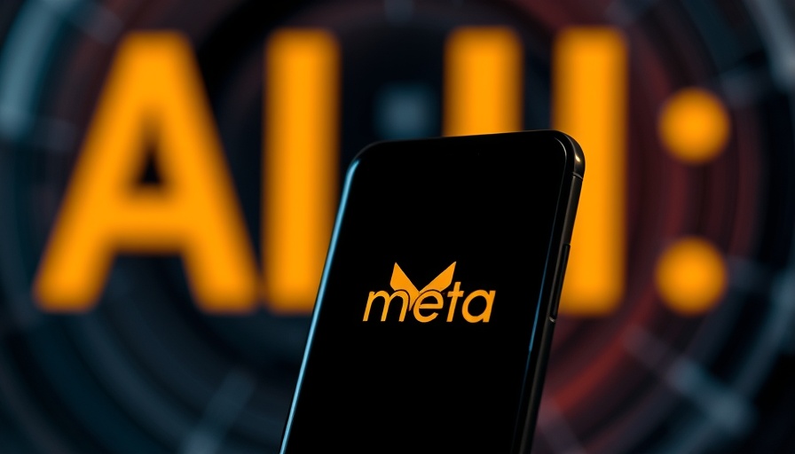 Meta logo displayed on smartphone with AI background text.