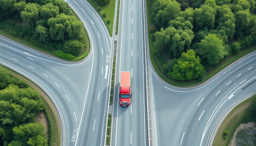 Aerial shot of highway with truck, symbolizing stablecoin partnerships.