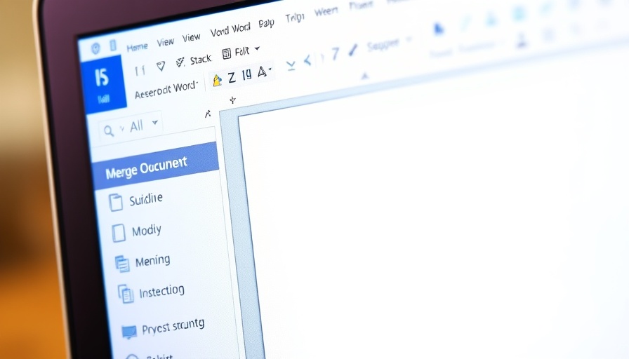 Close-up of a computer showing how to merge two Word documents.