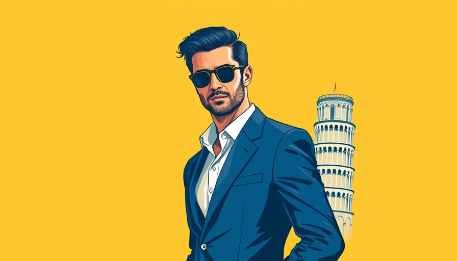 Stylized image of a man near Leaning Tower of Pisa for Italian work permits.