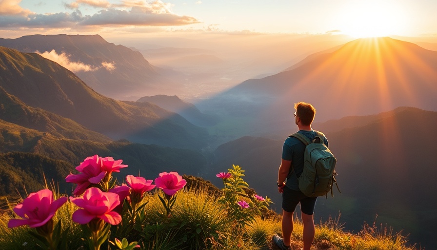 Lush Haywood County summer landscape with hiker at sunrise.