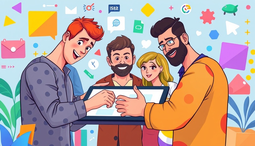 Cartoon illustration of digital collaboration with diverse characters using Figma style guide templates.