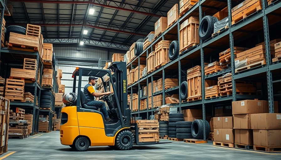 Warehouse worker organizing storage facility with forklift, choosing the right storage unit