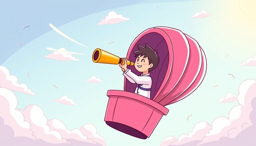 Cartoon of person searching for best Airtable alternatives in a hot air balloon.
