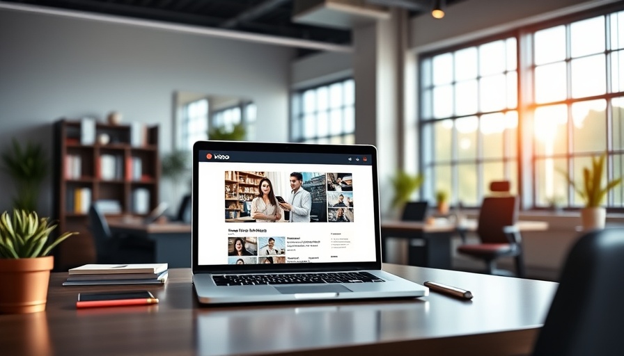 Open laptop with video marketing webpage in modern office setting, representing video marketing for small business owners.
