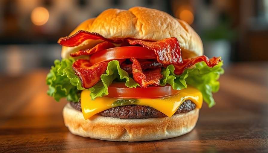 Mouth-watering bacon cheeseburger for National Hamburger Day deals.