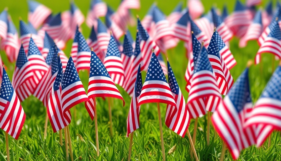 Memorial Day flags on green grass at events in Cary, NC.