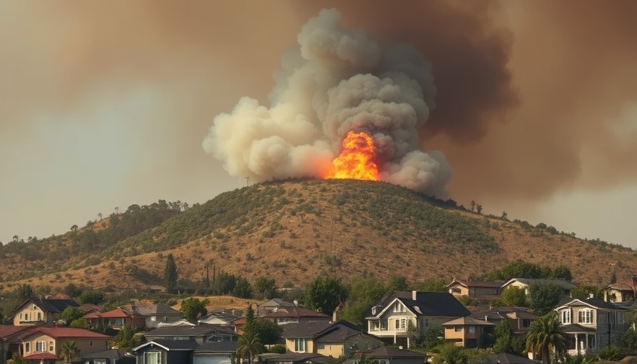 Wildfire near suburban homes, illustrating fire weather monitoring.
