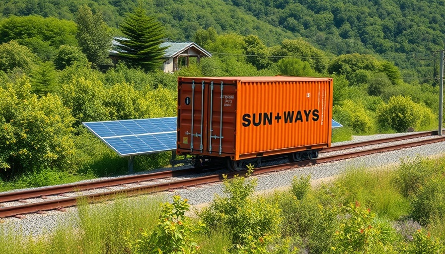 Sustainable solar innovations in hospitality with container on solar railway.