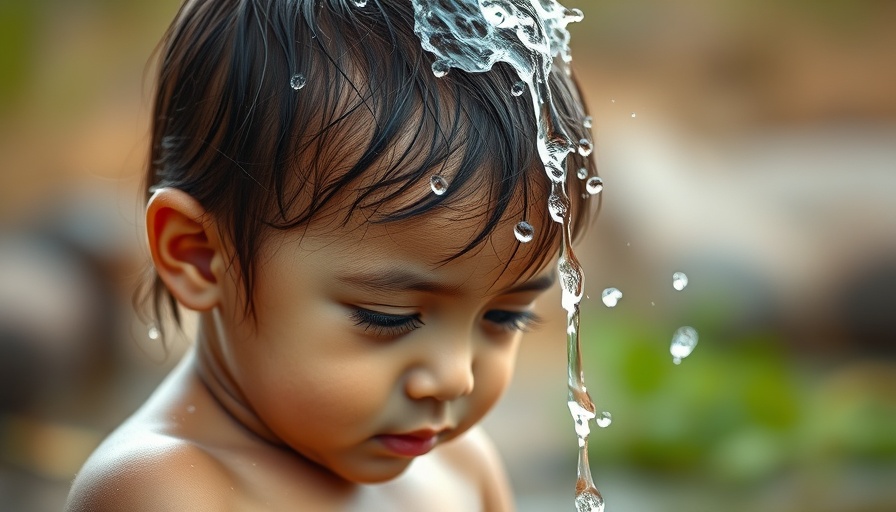 Child receiving clean water outdoors in Southern Cardamoms context.