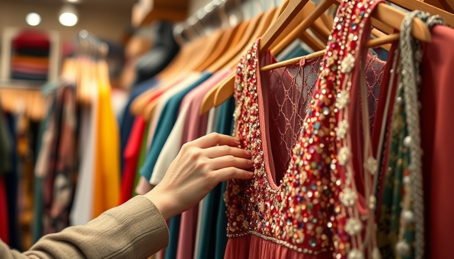 Browsing secondhand clothes in a thrift shop, close-up.