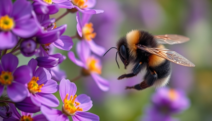 Bee near purple flowers, plants produce nectar response.