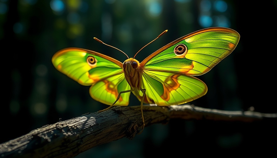 Vibrant moth glowing under sunlight, nocturnal pollinators