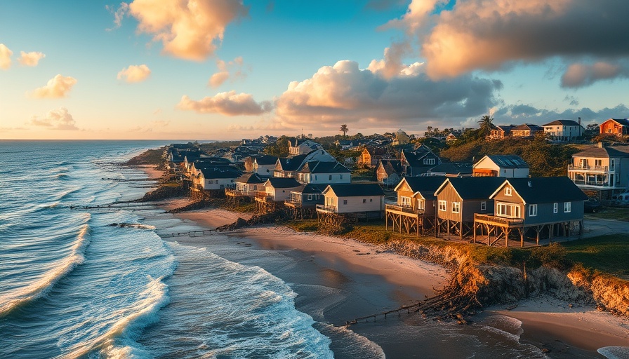 Coastal homes facing erosion from sea level rise.