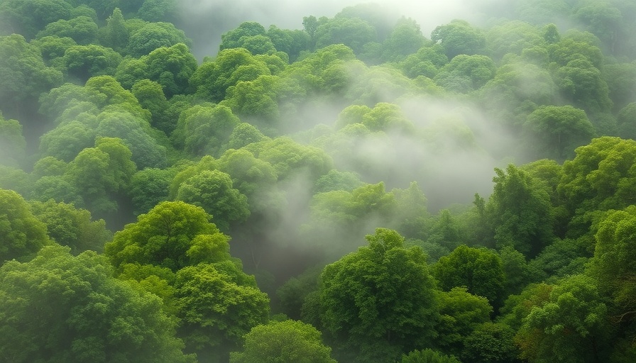 Tranquil forest with mist, highlighting voluntary carbon markets.