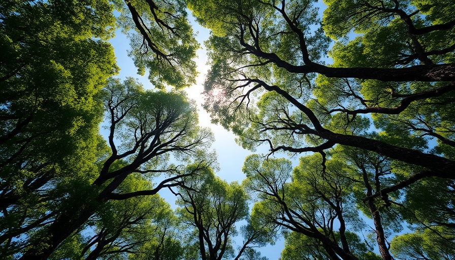 Towering trees symbolizing local climate change impacts on a book cover.