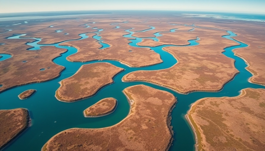 Aerial view of Alaska's tundra with winding waterways, related to oil exploration.