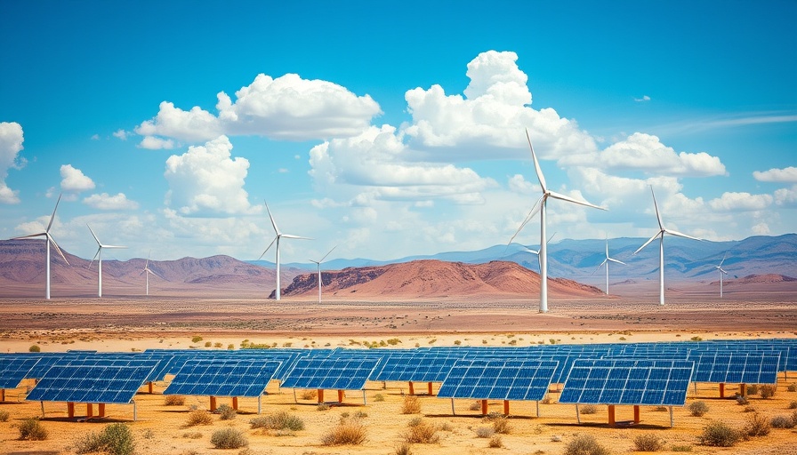 Vast desert wind energy plant in Egypt with turbines under blue sky.