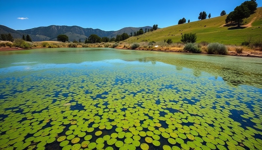 Microalgae pond in natural setting for wastewater treatment
