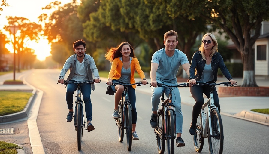Cyclists using protected bike lanes for commuting at sunset.
