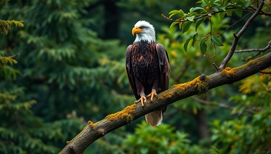Bald eagle in national forest highlighting roadless rule protections.