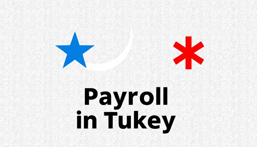 Payroll management in Turkey graphic with symbols and text.