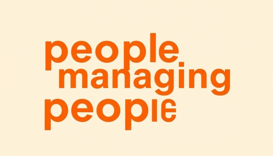 Minimalist 'people managing people' design, orange text on cream.