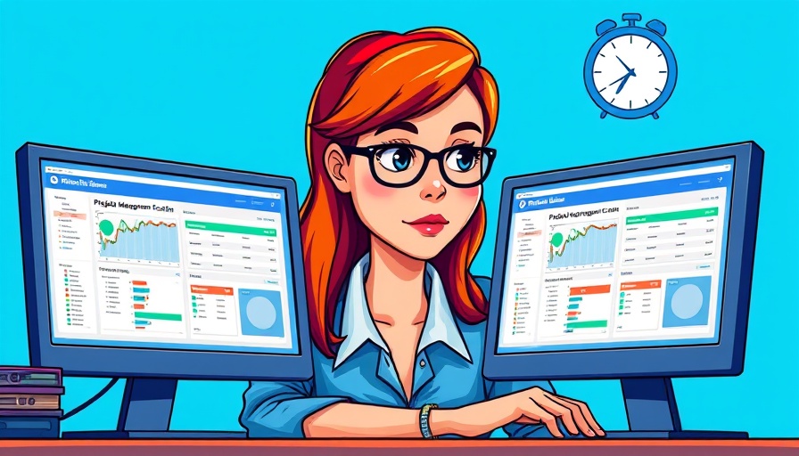 Illustration of a woman enhancing project management efficiency at a desk.