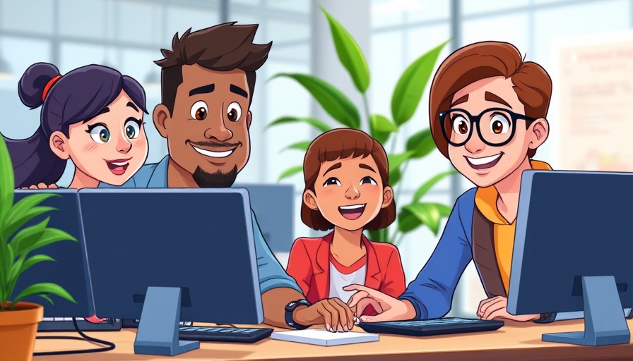 Cartoon of diverse team discussing a project in an office.
