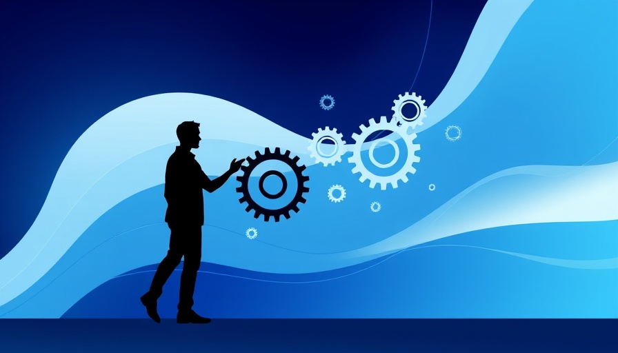 Illustration of process automation in financial services with gears and person.