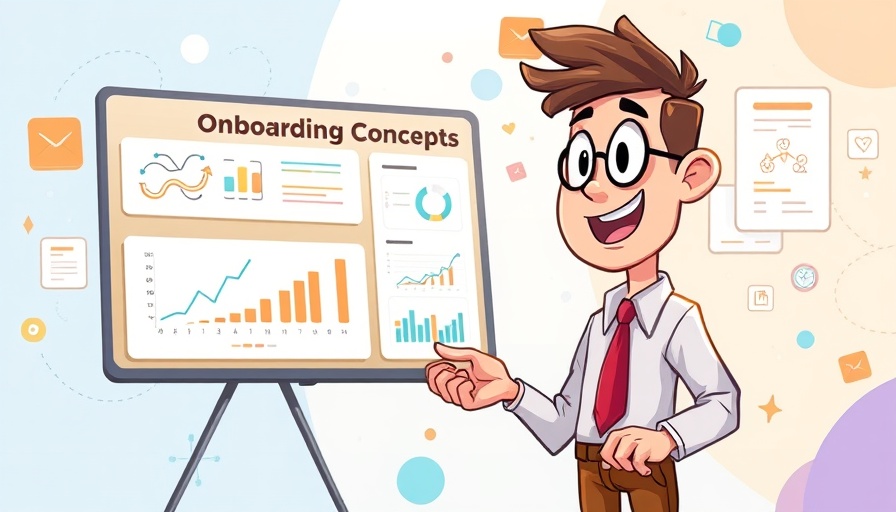Illustration of engaging employee onboarding concepts with character presenting.