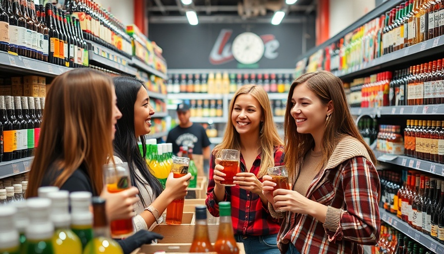 Shoppers selecting drinks in a stocked liquor store for the 4th of July.