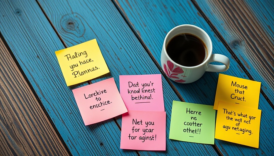 Motivational quotes on sticky notes with coffee for small business owners.