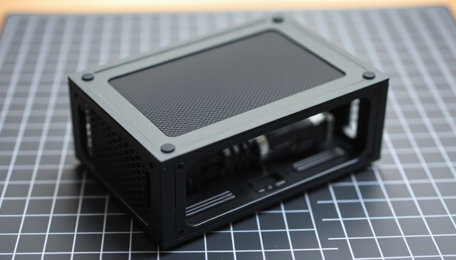 3D printed black electronic case with fan on cutting mat, showcasing 3D printer projects.