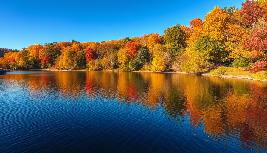 Serene autumn lake scene with vibrant foliage, Delaware Business Entity Search.