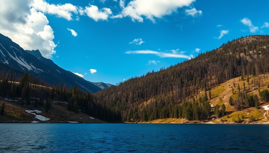 Wildfire recovery landscape with lake and burnt forest, highlighting water contamination risks.