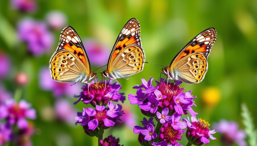 Heath fritillary butterflies feeding on purple flowers in a green meadow.