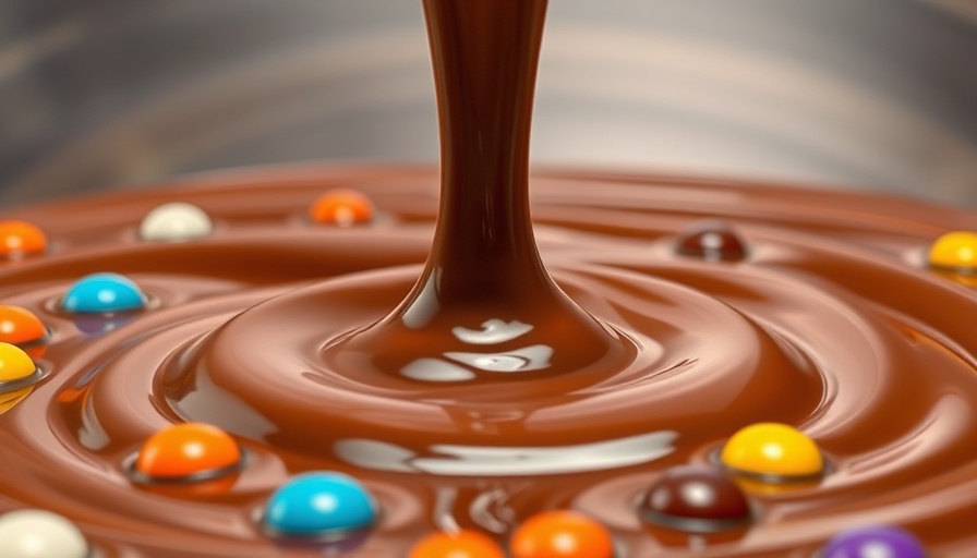 Melted chocolate pouring smoothly in a close-up shot.