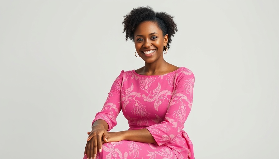 Smiling woman in pink dress, Lowe's creator network launch, studio portrait.