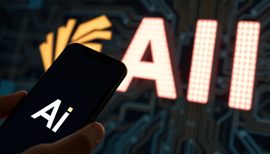 Smartphone displaying logo beside AI text, representing voice AI technology.