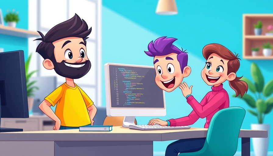 Cartoon team discussing code as a concept of Workvivo alternatives for employee engagement.