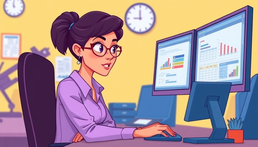 Cartoon woman working on construction management plan in office