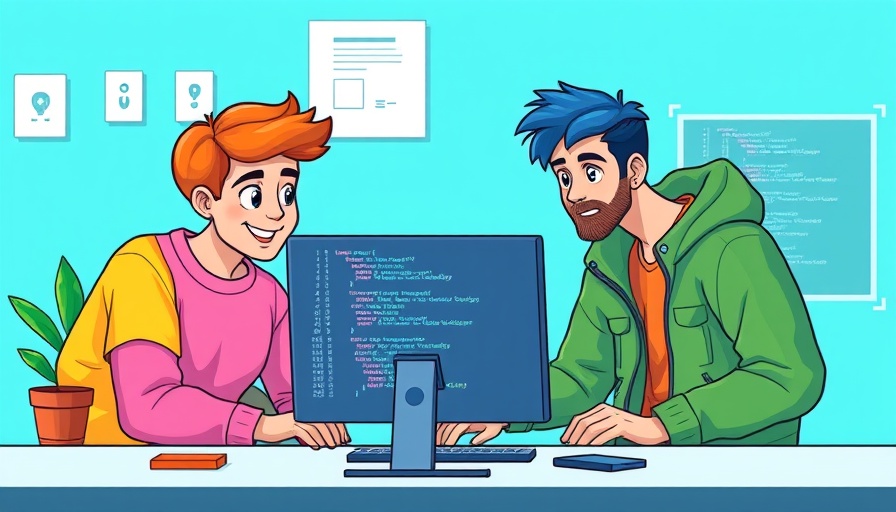 Cartoon engineers using AI tools in a bright office setting.
